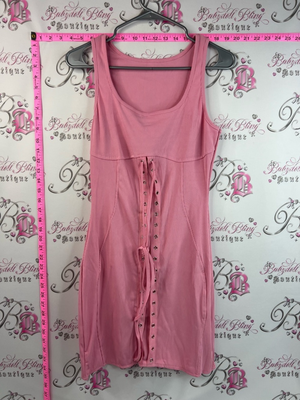 Dress lace up corset front ties bubblegum Pink Lace-Up Tank Dress new sexy